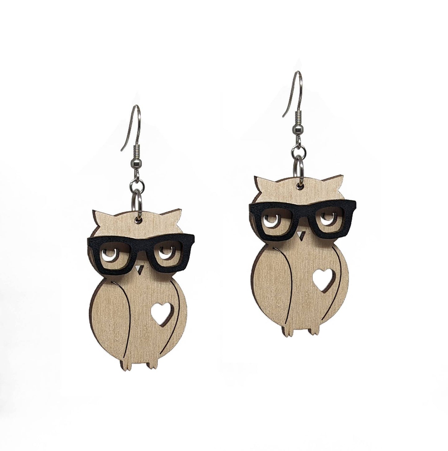 Wooden Nerd Owl Dangle Earrings