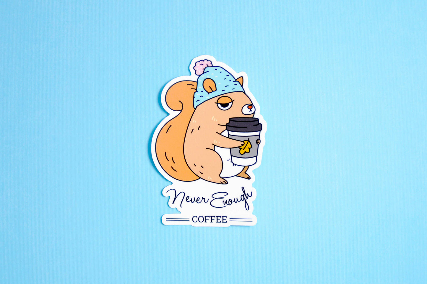"Never Enough Coffee" Funny Squirrel Vinyl Sticker