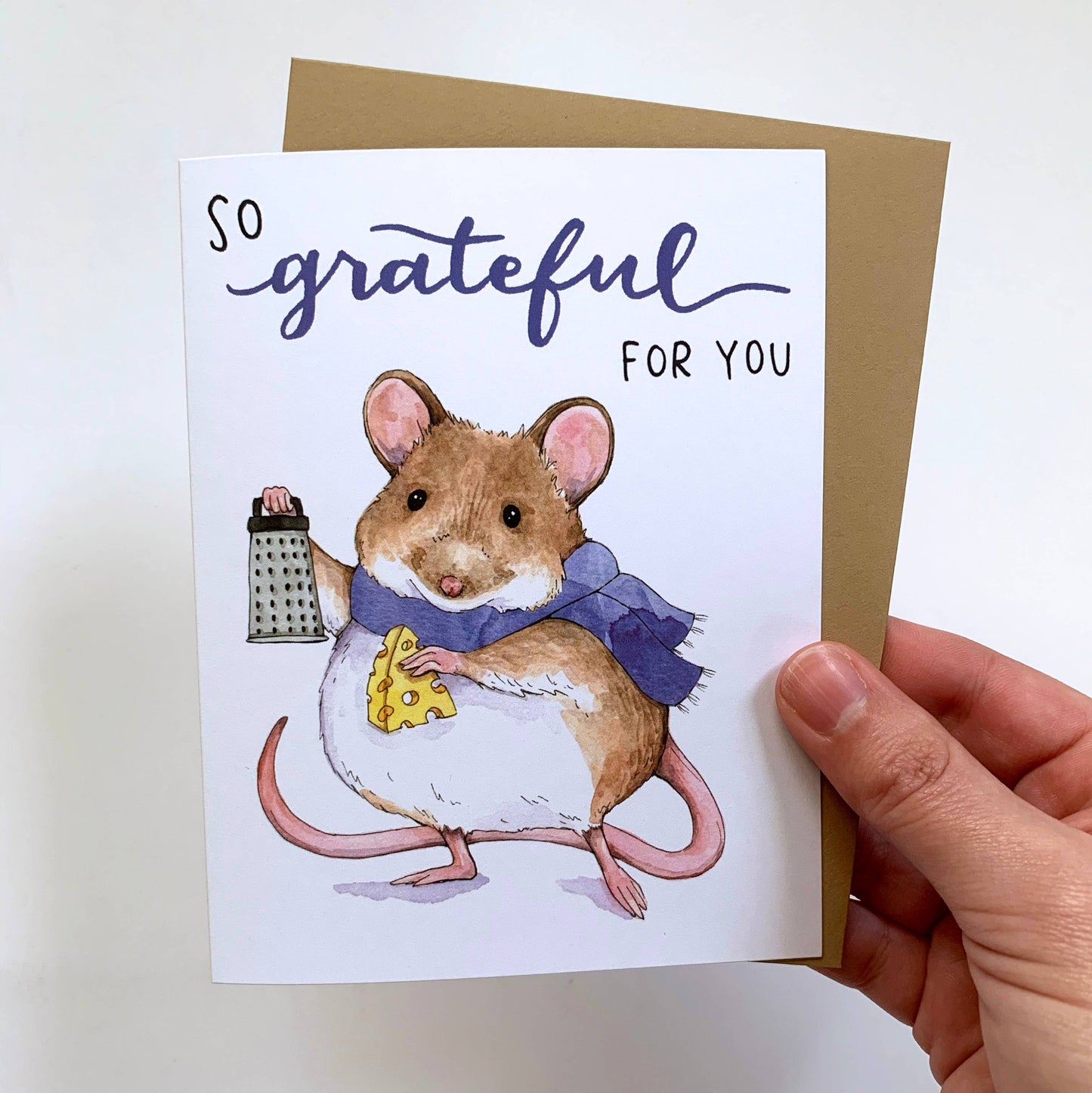 "Grateful For You" Punny Mouse Thank You Card