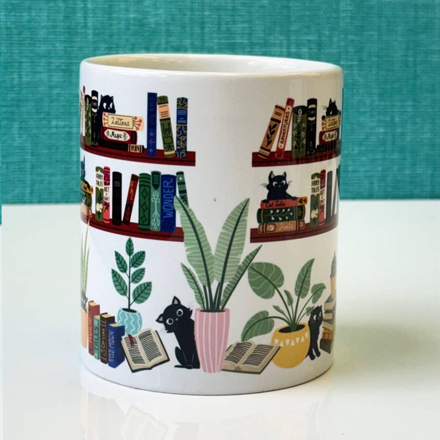 Cat Tales Mug With Plants & Books