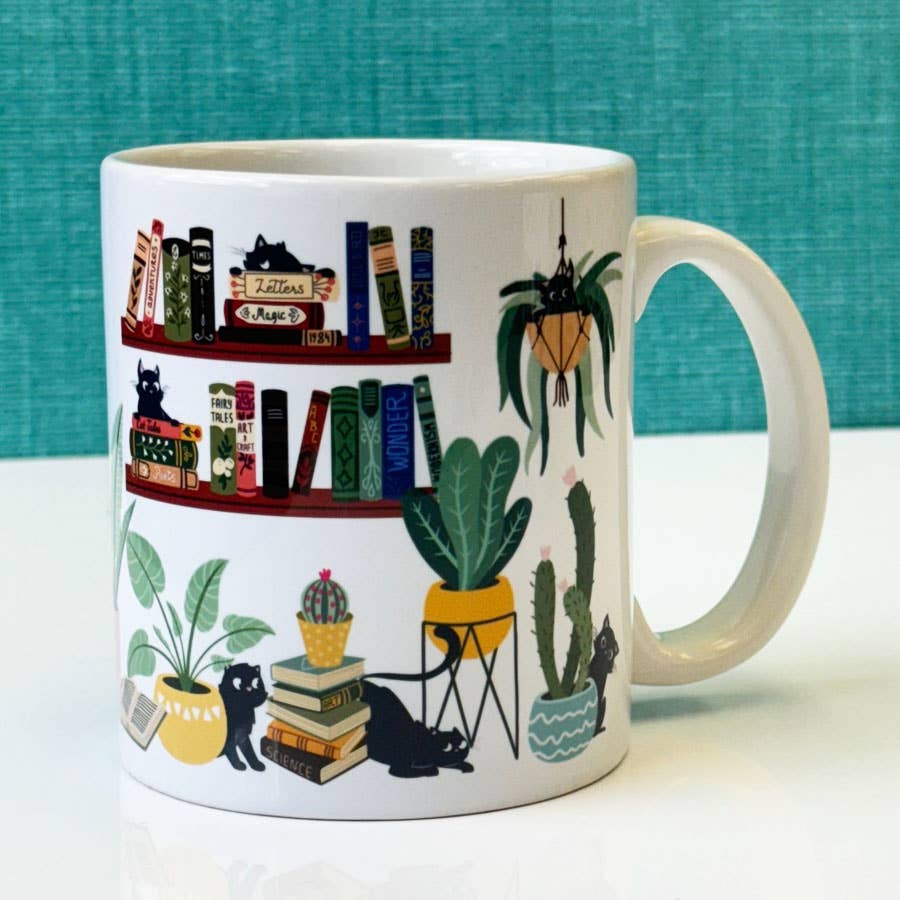 Cat Tales Mug With Plants & Books