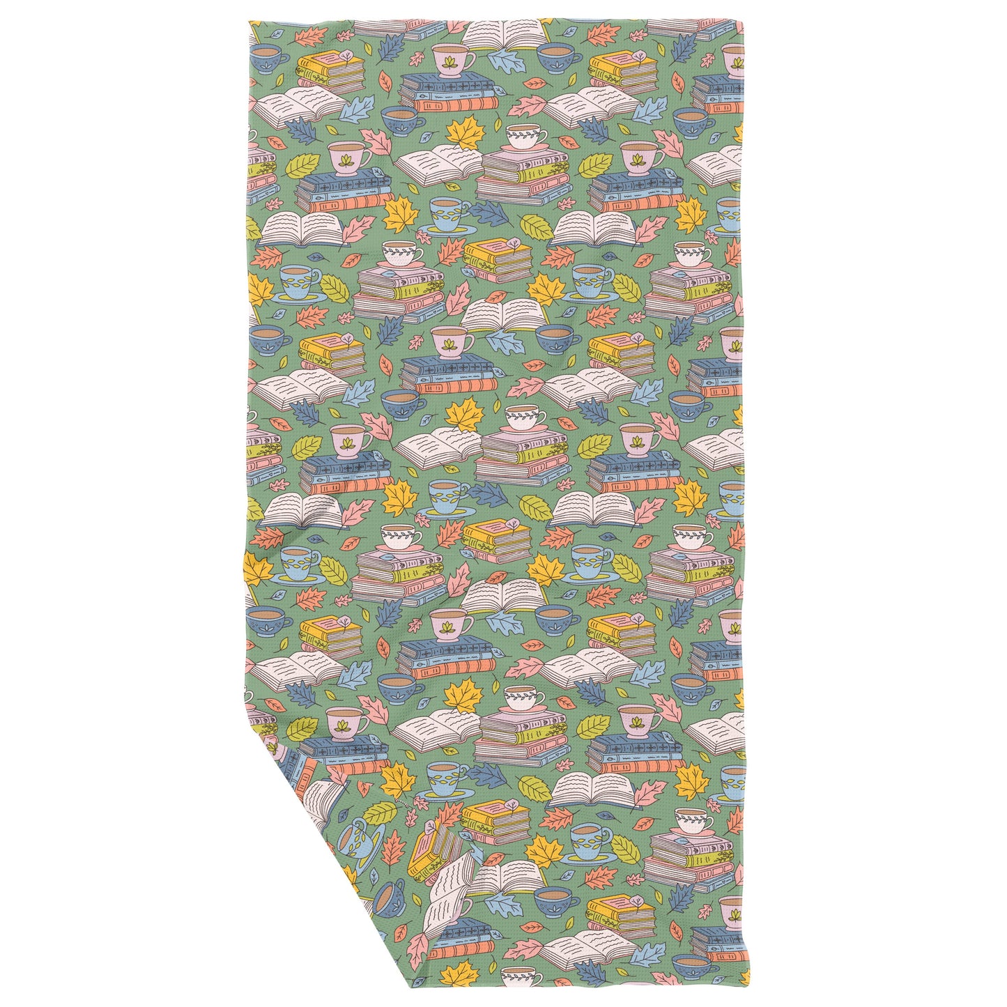 Cozy Fall Books Double-Sided Waffle Dish Towel