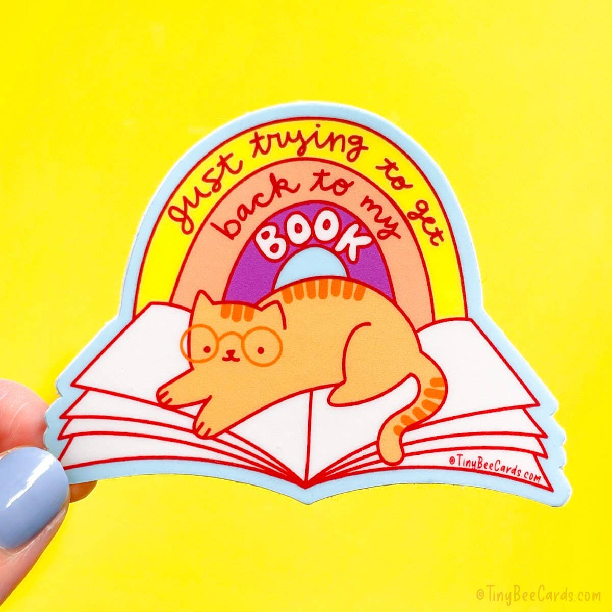 "Trying to Get Back to My Book" Reading Cat Vinyl Sticker