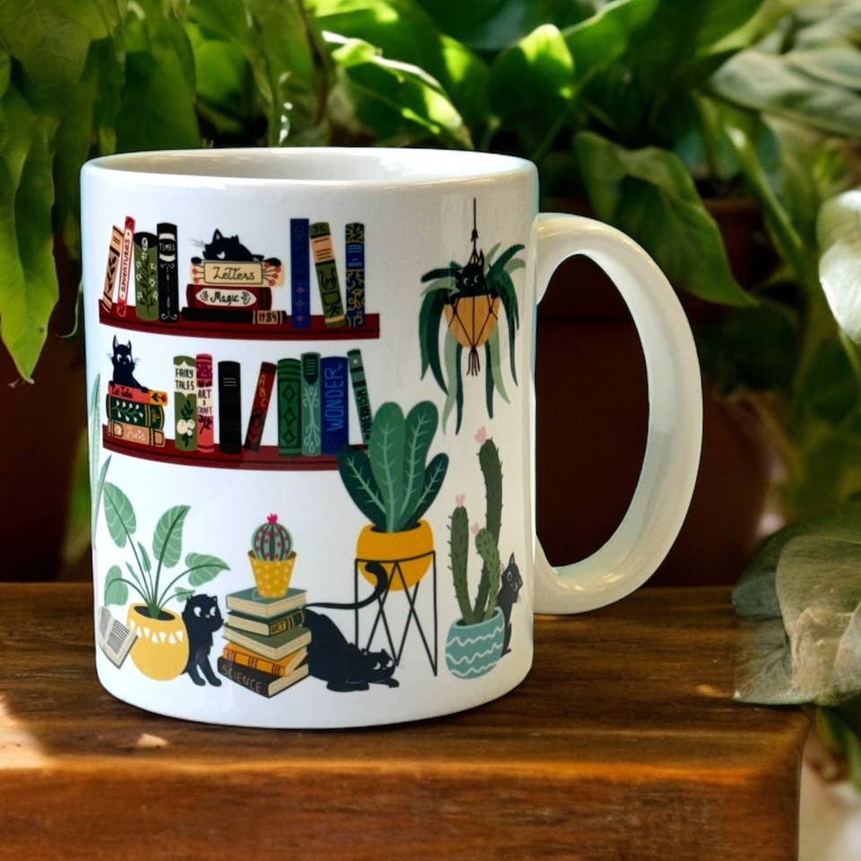 Cat Tales Mug With Plants & Books