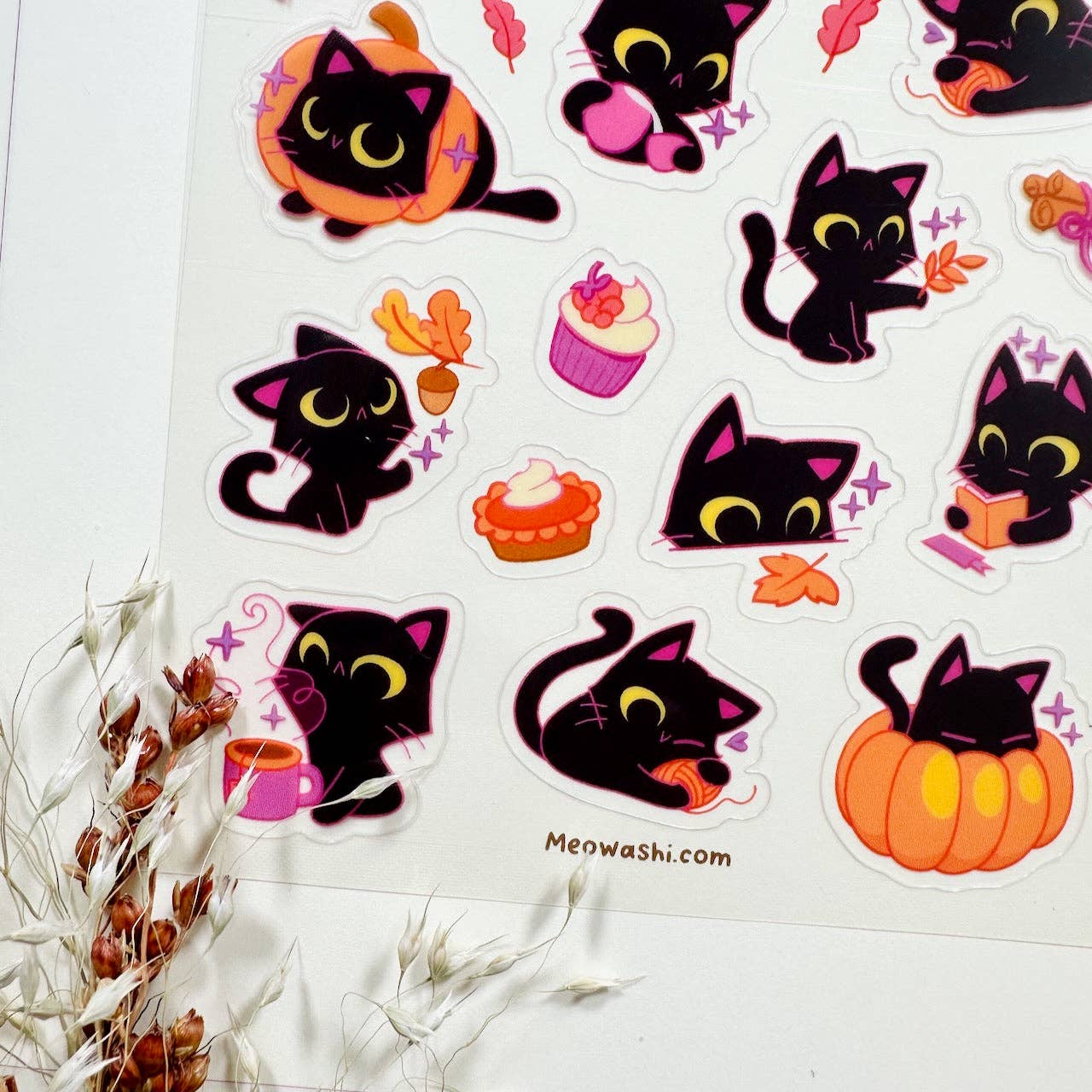 Black Cat and Pumpkin Clear Sticker Sheet