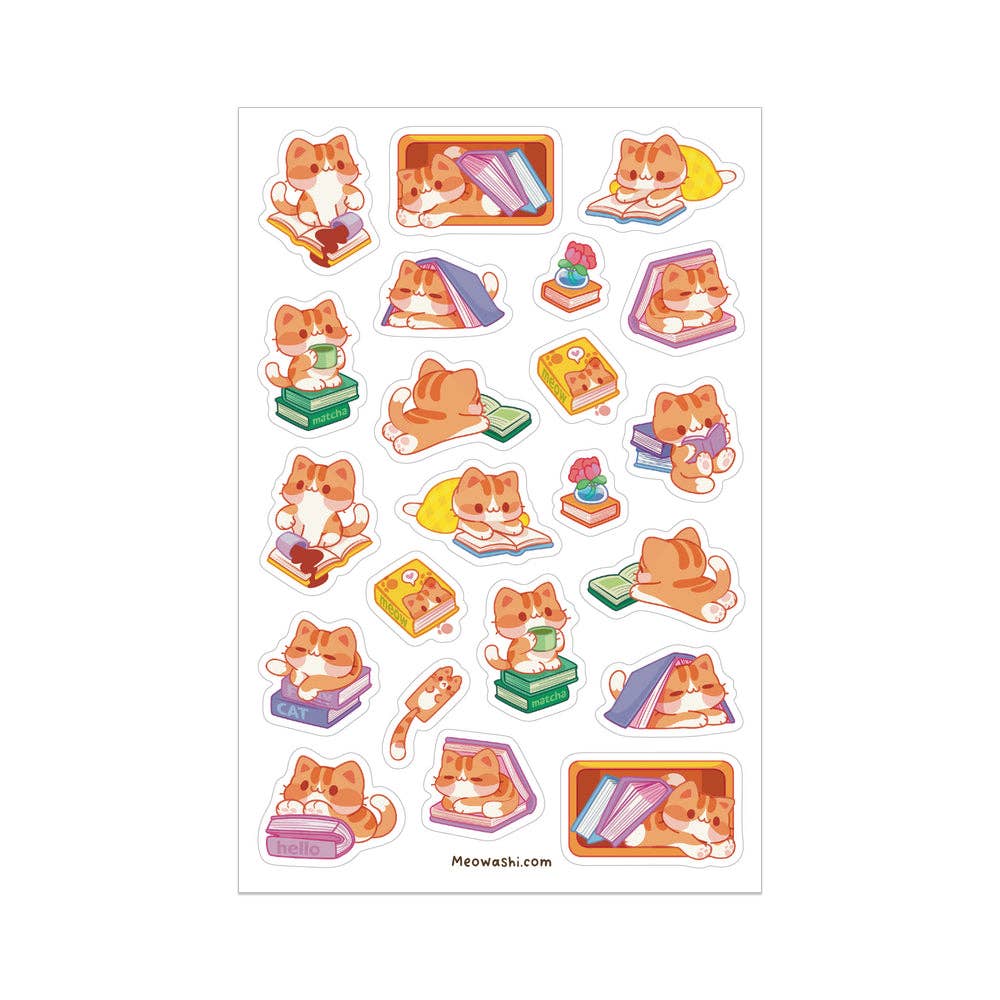 Cat and Books Sticker Sheet