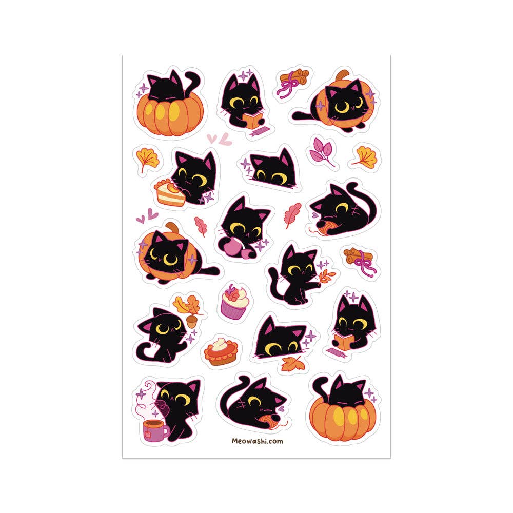 Black Cat and Pumpkin Clear Sticker Sheet
