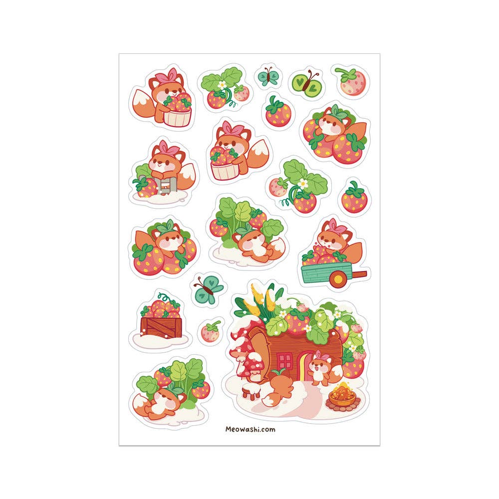 Fox with Wild Strawberries Sticker Sheet