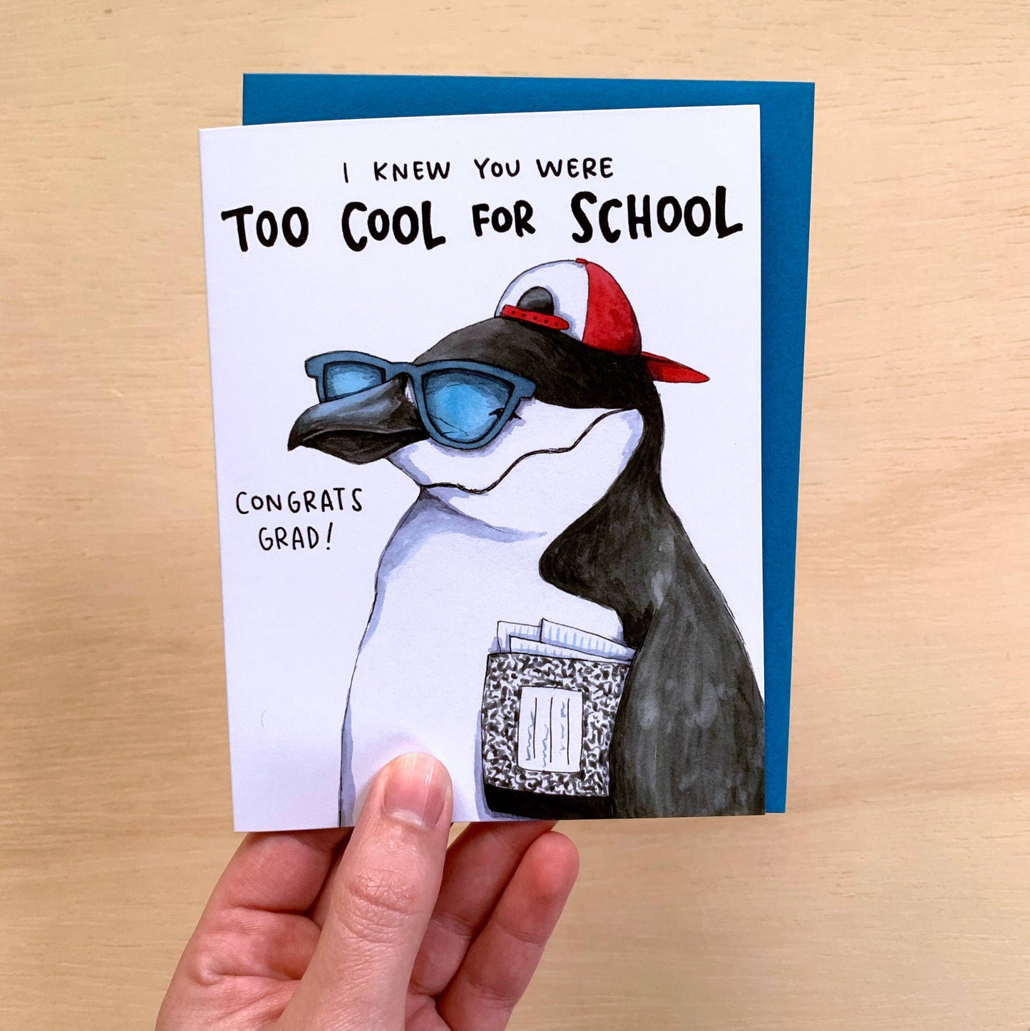 "Too Cool For School" Penguin Graduation Card