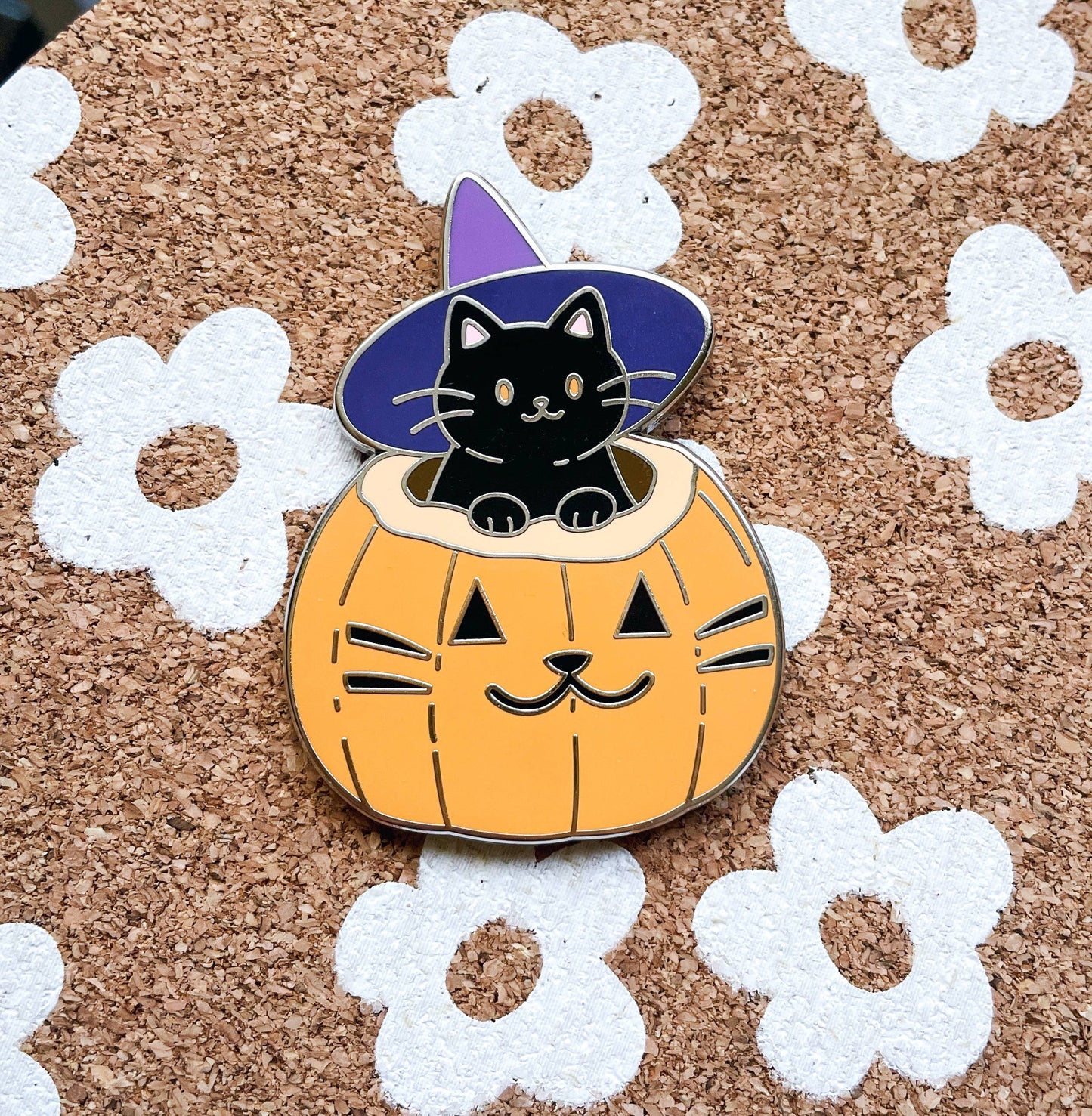 Witch Cat and Pumpkin Enamel Pin