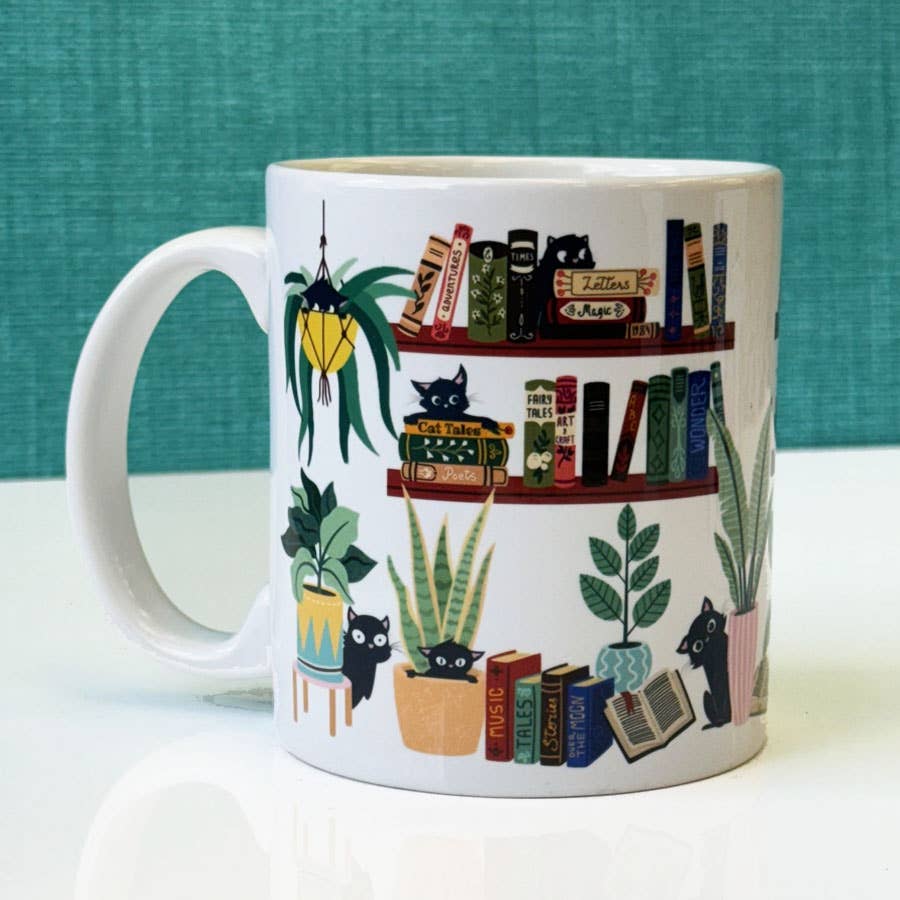 Cat Tales Mug With Plants & Books