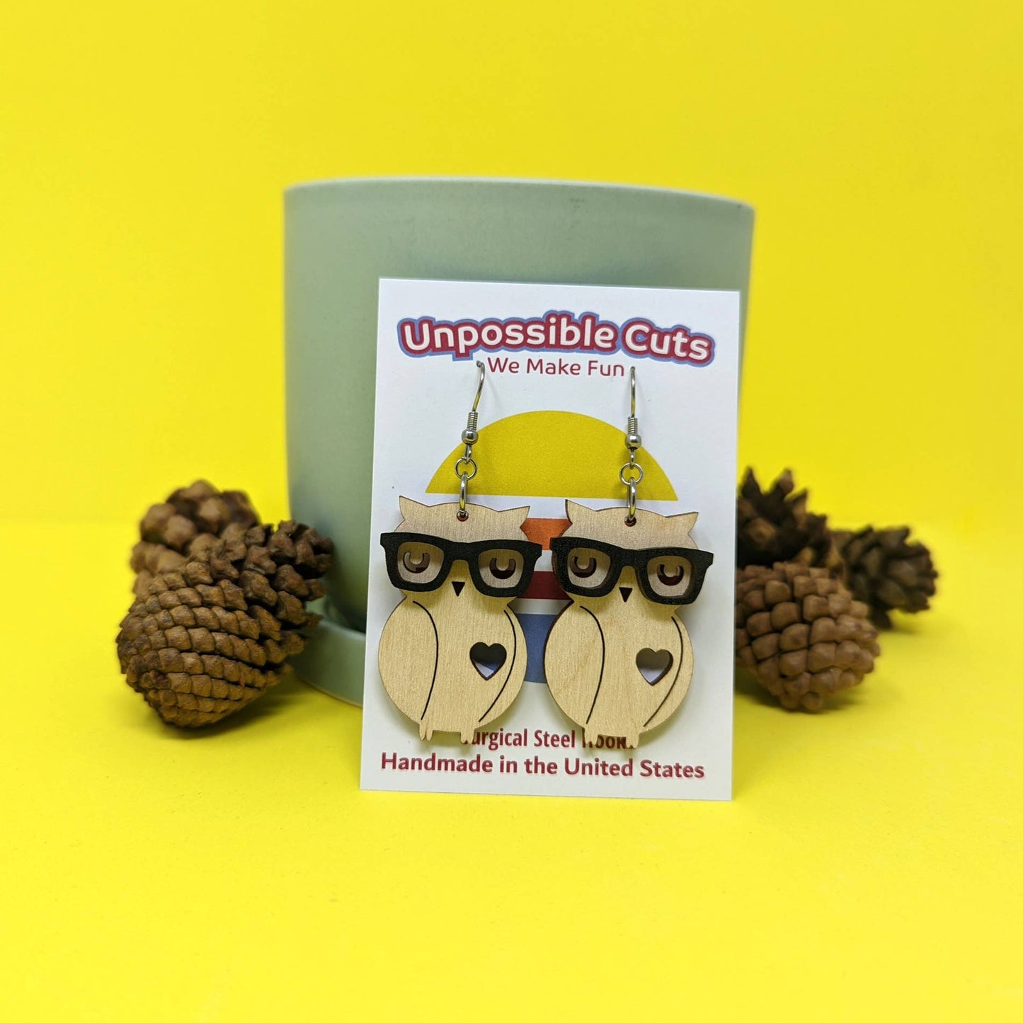 Wooden Nerd Owl Dangle Earrings