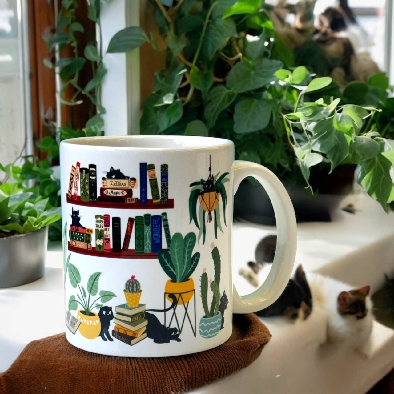 Cat Tales Mug With Plants & Books
