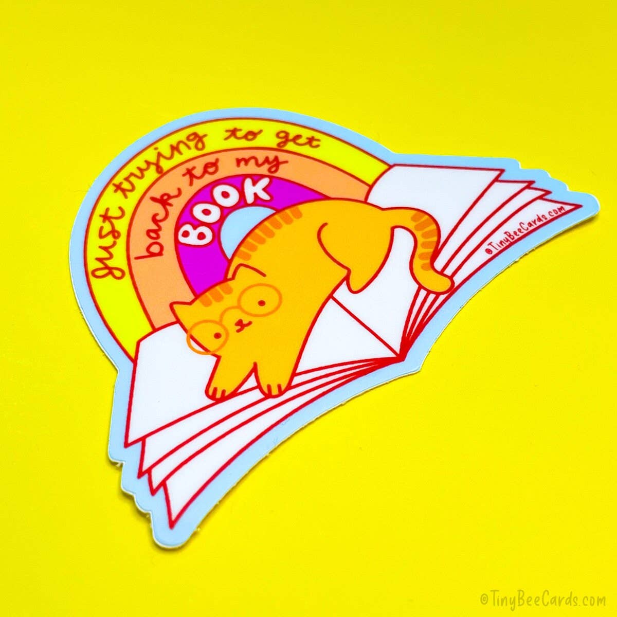 "Trying to Get Back to My Book" Reading Cat Vinyl Sticker