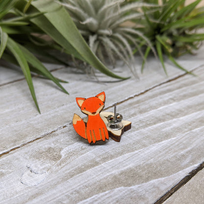 Wooden Fox Earrings