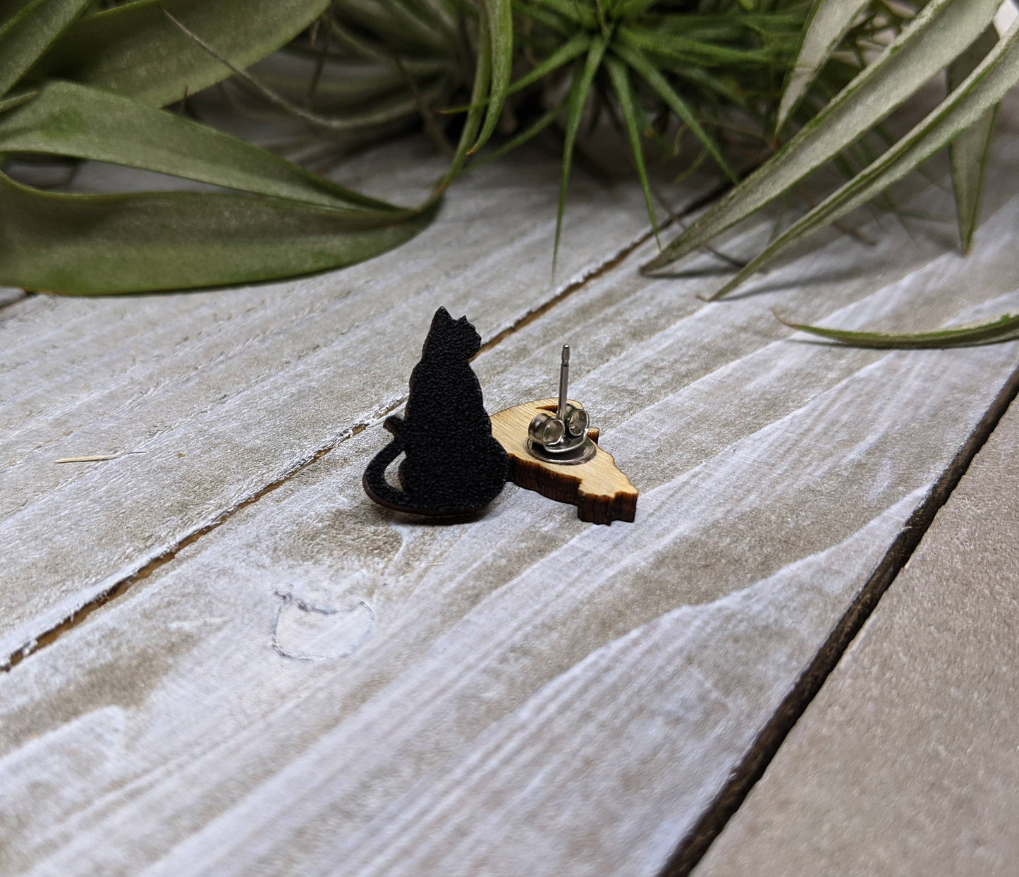 Wooden Cat Silhouette Earrings