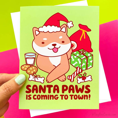 "Santa Paws is Coming to Town" Shiba Inu Christmas Card