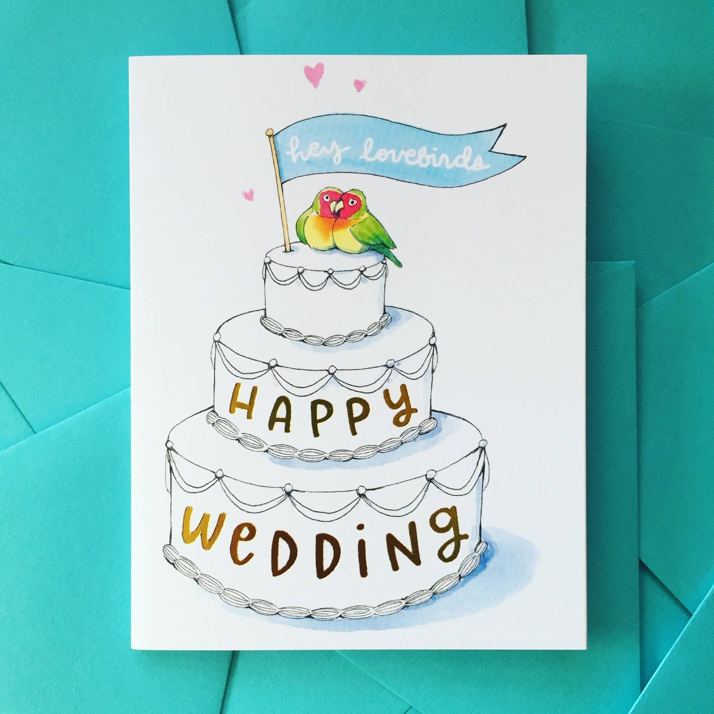 Lovebirds Happy Wedding Gold Foil Card