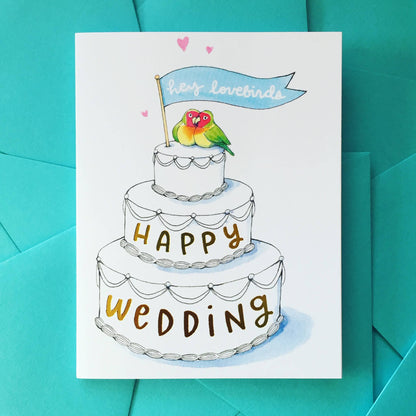 Lovebirds Happy Wedding Gold Foil Card