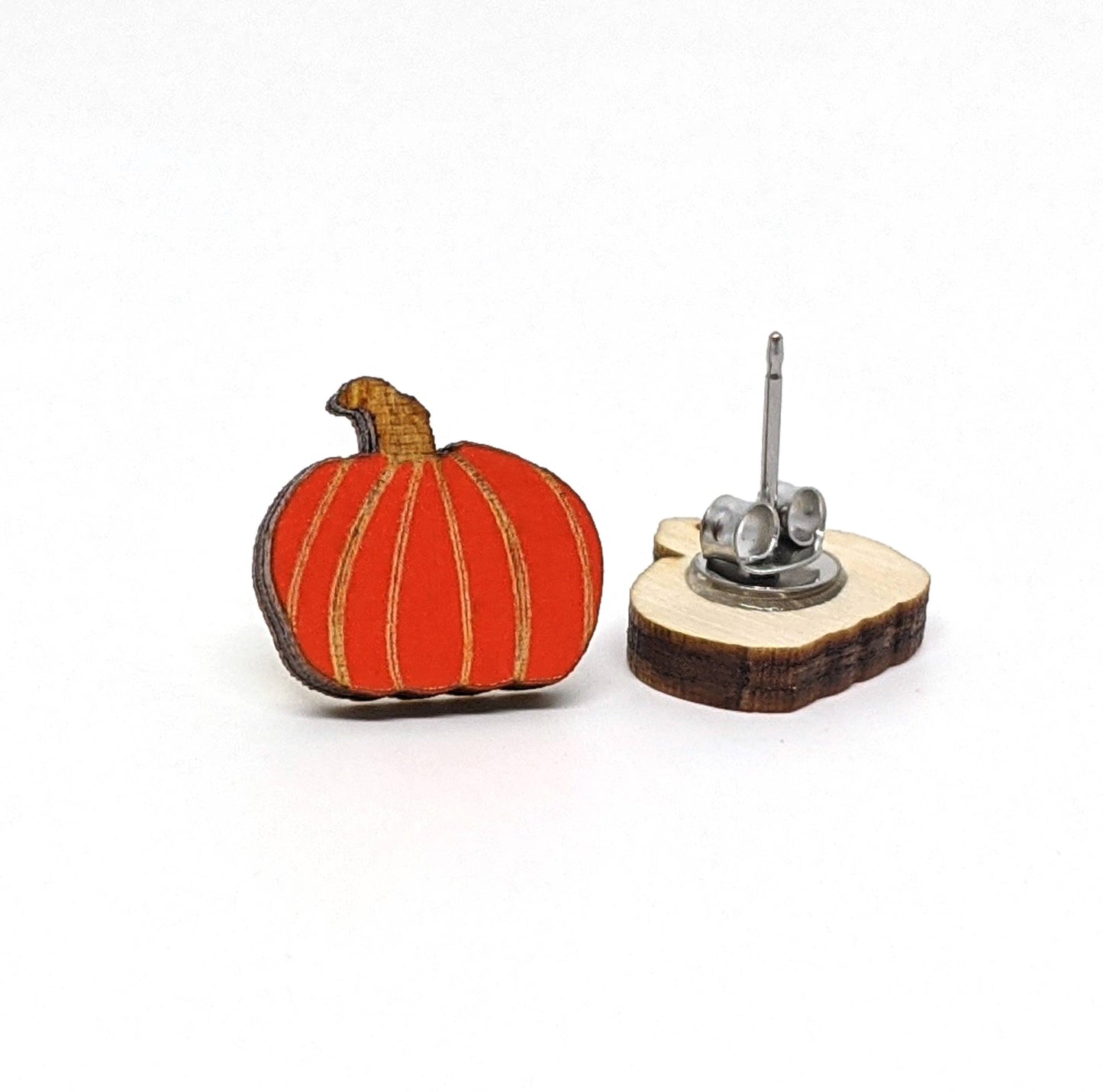 Wooden Pumpkin Earrings