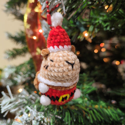 Handmade Crochet Santa Capybara Ornament/Keychain