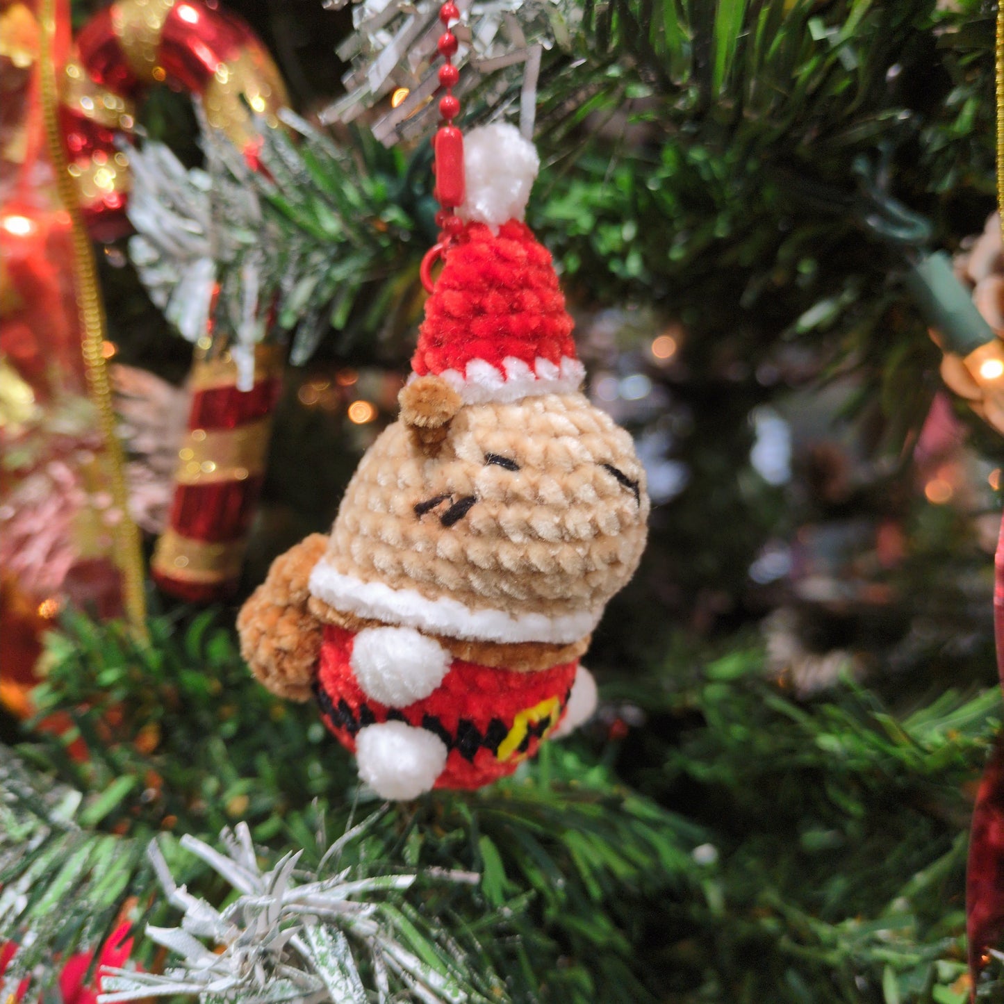 Handmade Crochet Santa Capybara Ornament/Keychain