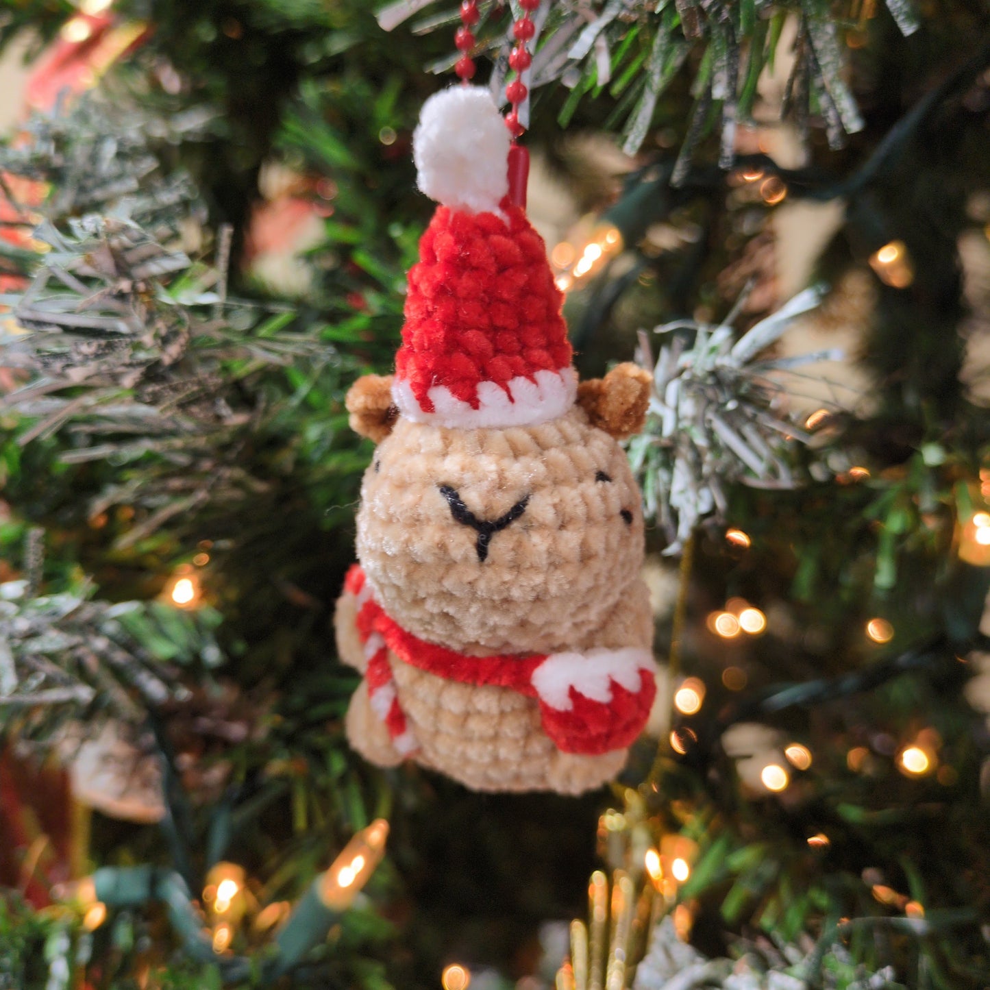 Handmade Crochet Candy Cane Capybara Ornament/Keychain