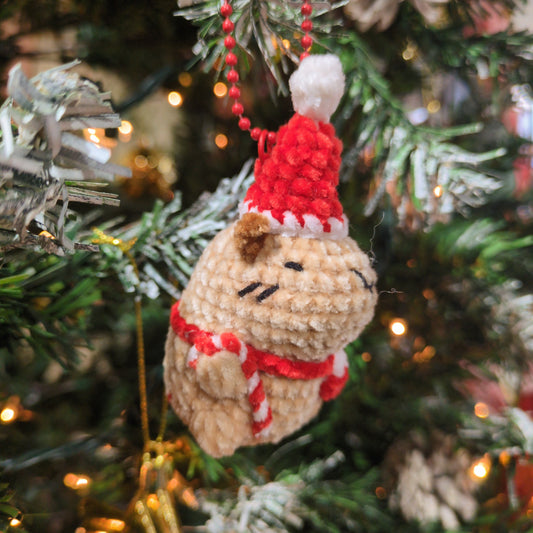 Handmade Crochet Candy Cane Capybara Ornament/Keychain