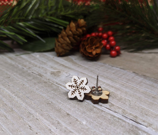Wooden Snowflake Earrings