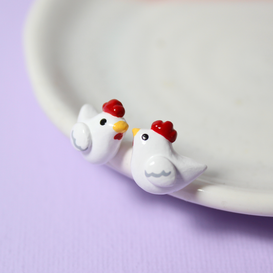 Hand-Sculpted Chicken Stud Earrings
