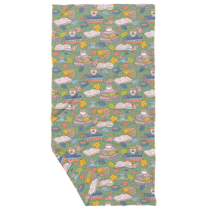 Cozy Fall Books Double-Sided Waffle Dish Towel