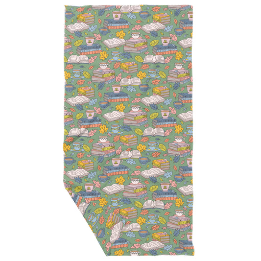 Cozy Fall Books Double-Sided Waffle Dish Towel