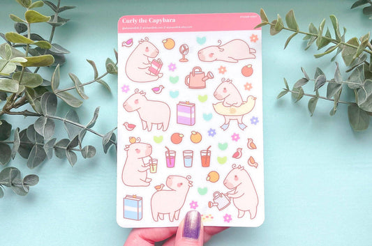 Curly the Capybara Clear Vinyl Sticker Sheet