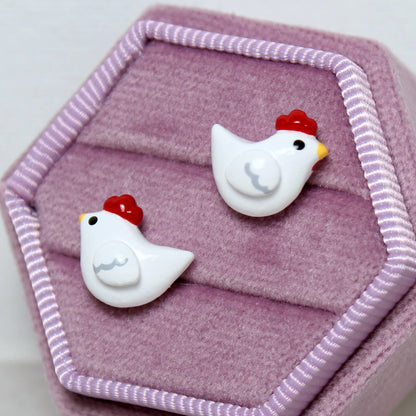 Hand-Sculpted Chicken Stud Earrings