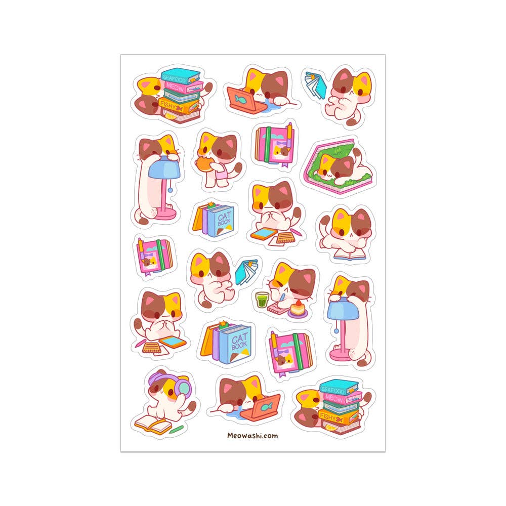Calico Cat and Books Sticker Sheet