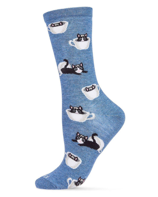 "Cup o' Cats" Coffee & Cats Bamboo Blend Crew Socks