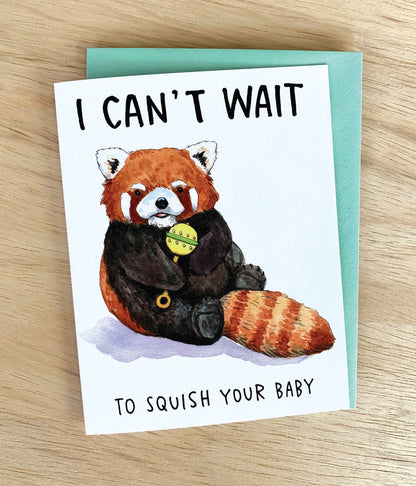 "Can't Wait to Squish Your Baby" Red Panda Baby Shower Card