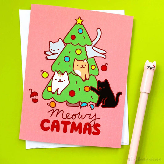 "Meowy Catmas" Cat Lover Christmas Card