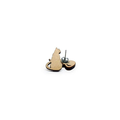 Wooden Cat Silhouette Earrings