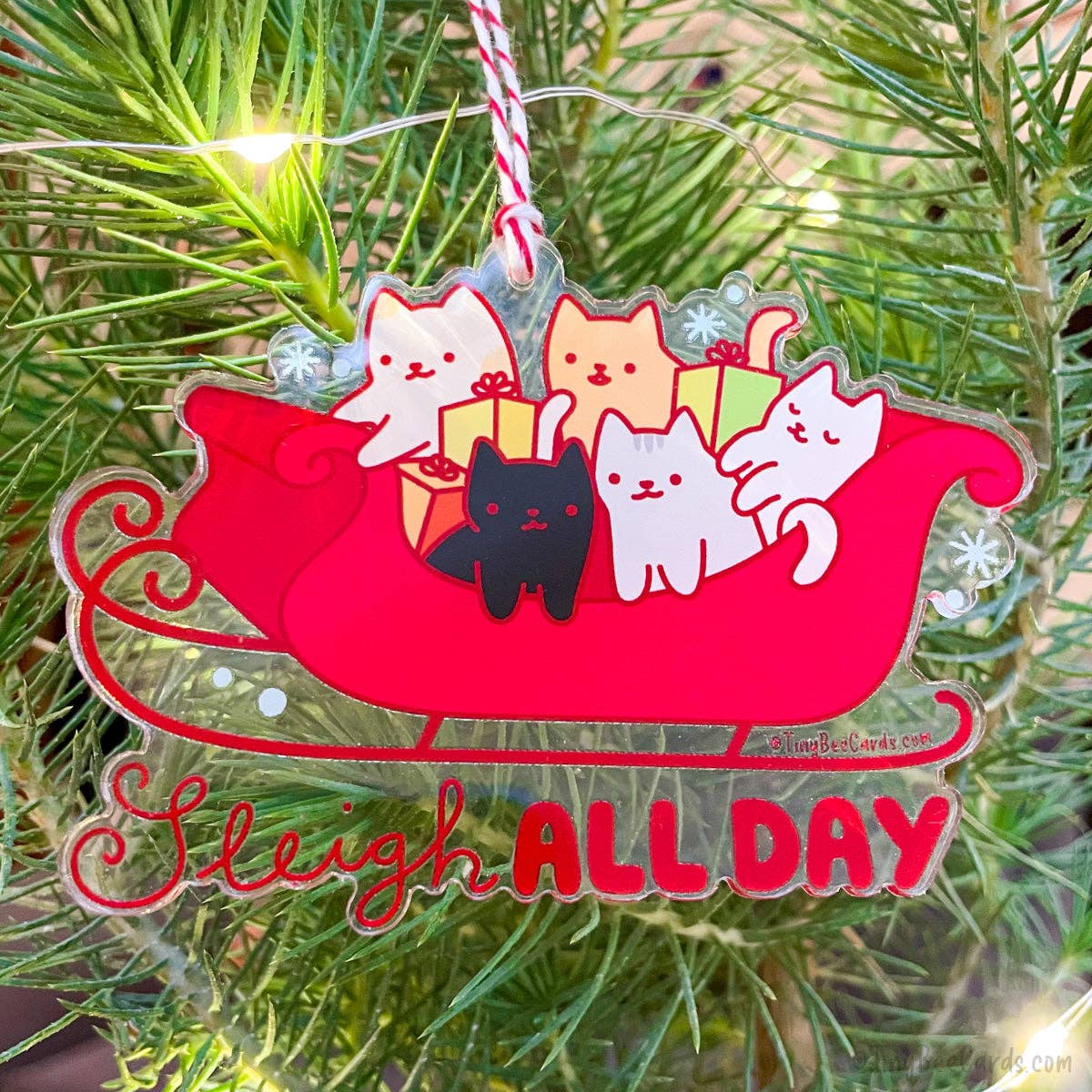 "Sleigh All Day" Cats Christmas Ornament