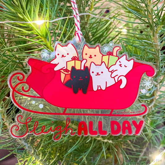 "Sleigh All Day" Cats Christmas Ornament