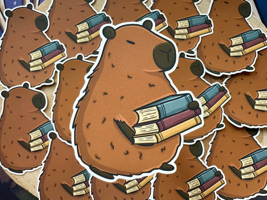 Capybara and Books Sticker