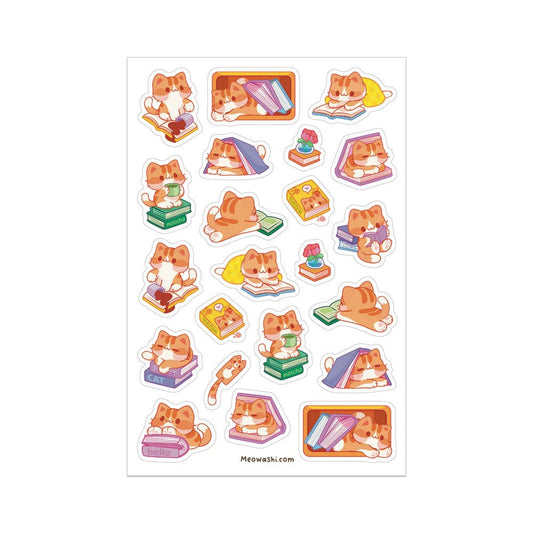 Cat and Books Sticker Sheet