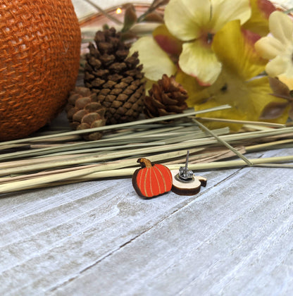 Wooden Pumpkin Earrings