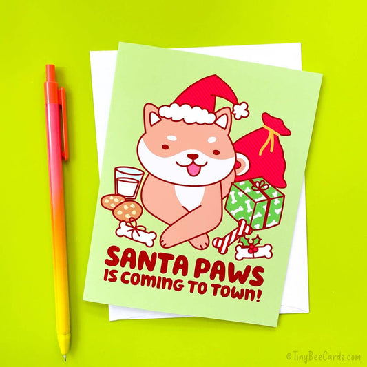 "Santa Paws is Coming to Town" Shiba Inu Christmas Card