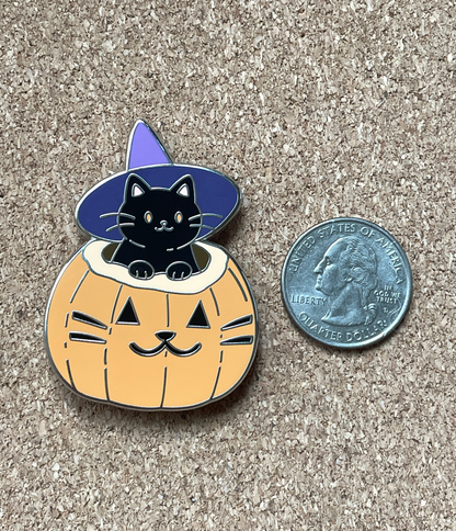 Witch Cat and Pumpkin Enamel Pin