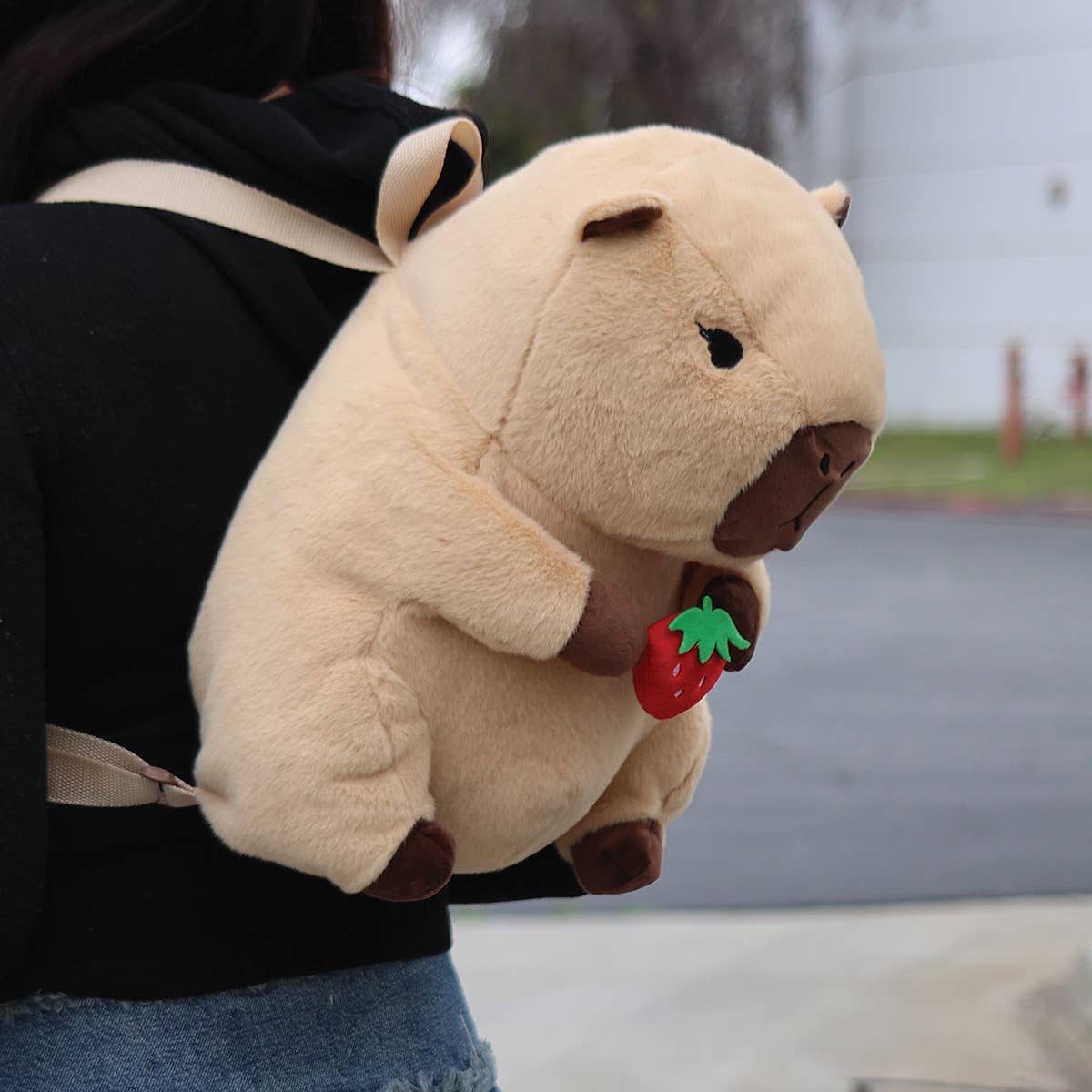 Strawberry Capybara Plush Backpack