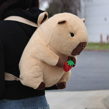 Strawberry Capybara Plush Backpack