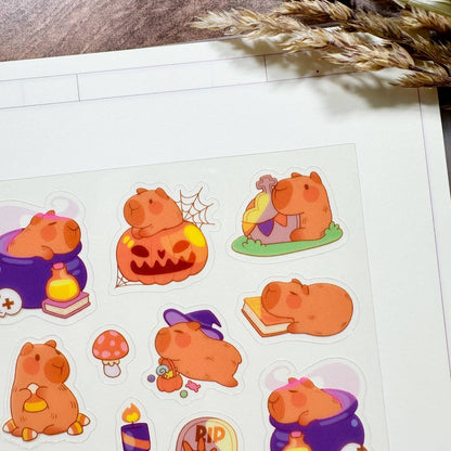 Halloween Capybara Clear Sticker Sheet