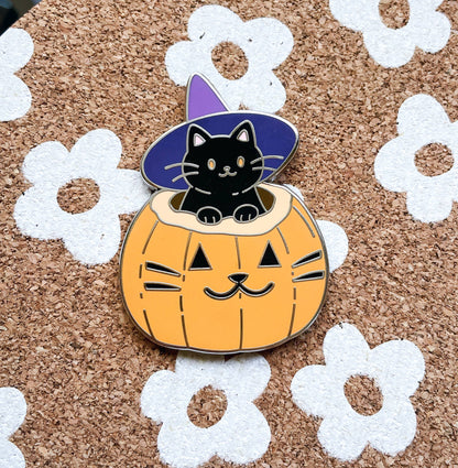 Witch Cat and Pumpkin Enamel Pin